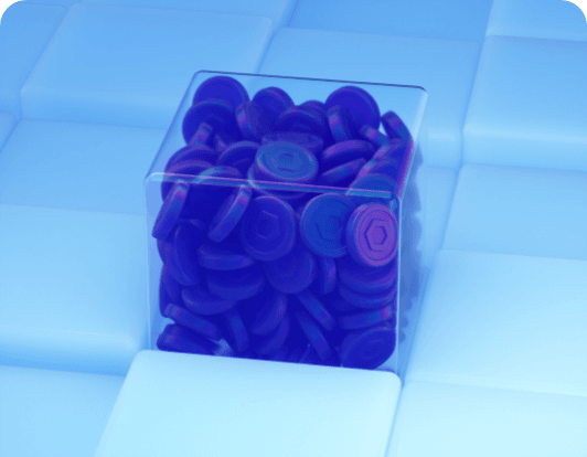 purple coins in a box